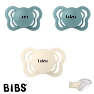 BIBS Couture mit Namen, 1 Ivory, 2 Island Sea, Gr. 1, Anatomisch, Silikon, 3'er Pack